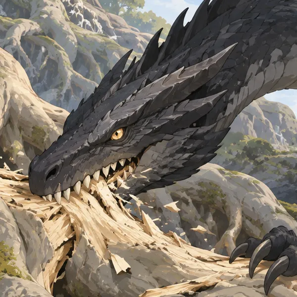 Níðhöggr’s dark reptilian head and amber eye above a splintered ash root.