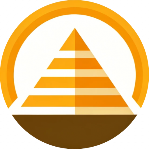 Golden pyramid logo with orange gradients and a circular sun background." Title: "Golden Pyramid Logo Icon